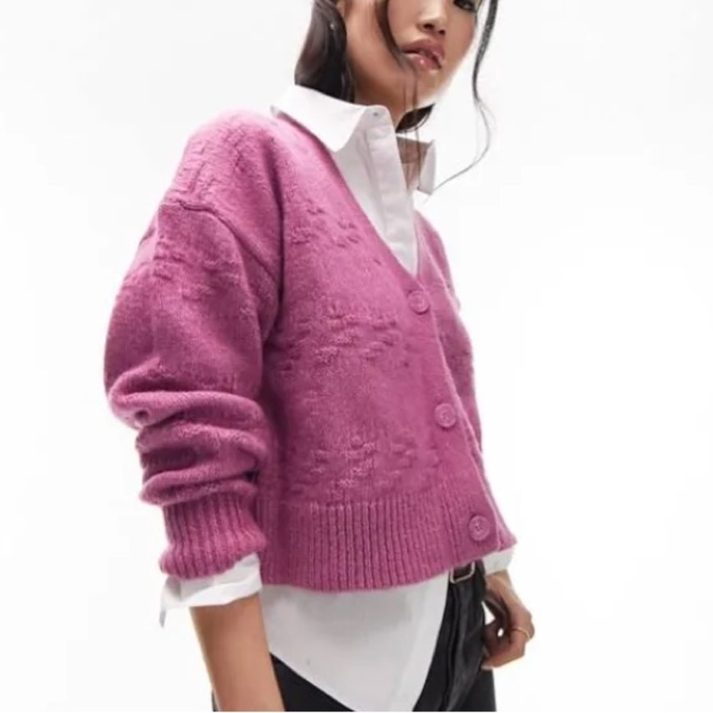 Topshop basket, weave stitch, Fuchsia Cardigan